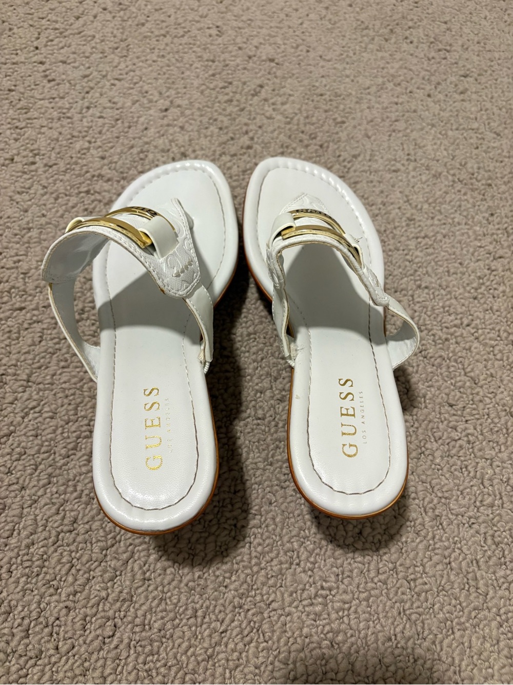 Guess White/Gold Wedge Sandals Size 7M